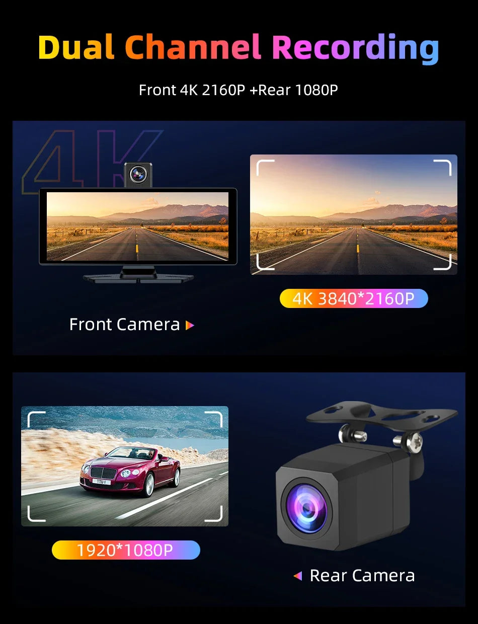 CarModernizer™ - 10.26" Ultra-Wide 4K Dash Cam with Wireless CarPlay & Android Auto