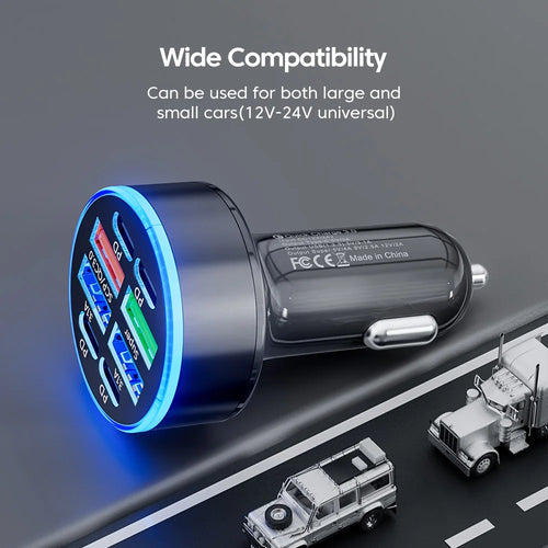 100W 6-Port Fast Car Charger with USB-C PD & QC3.0