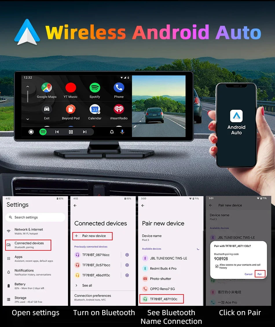 CarModernizer™ - 10.26" Ultra-Wide 4K Dash Cam with Wireless CarPlay & Android Auto
