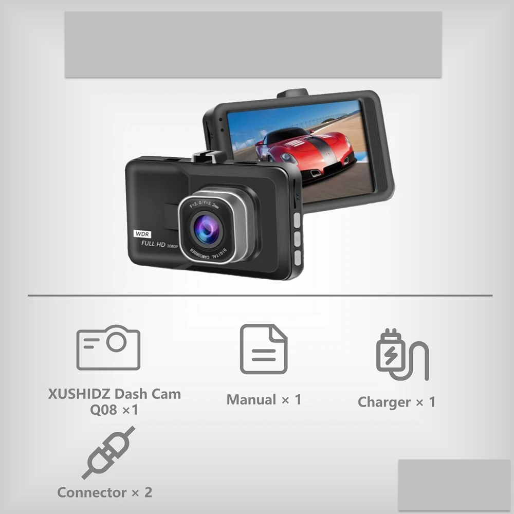 1080P Full HD Dashcam with Night Vision & 24h Parking Monitor