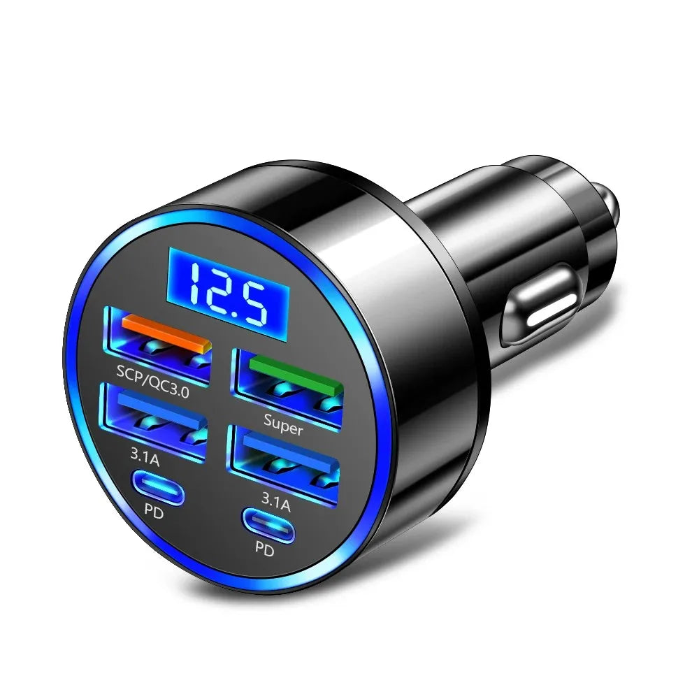 100W 6-Port Fast Car Charger with USB-C PD & QC3.0
