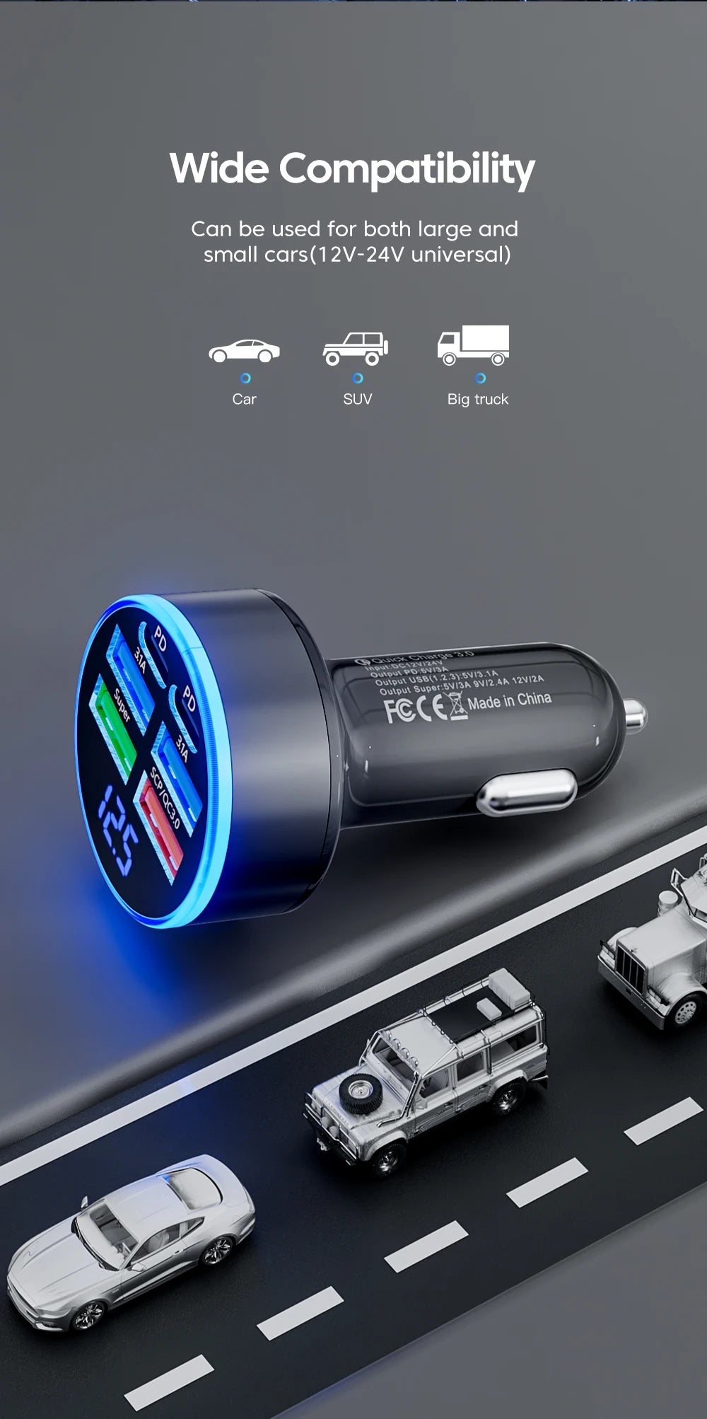 100W 6-Port Fast Car Charger with USB-C PD & QC3.0