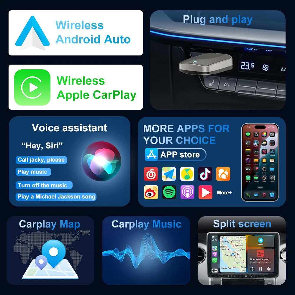 Wireless CarPlay Adapter - 2-in-1 for Apple & Android Auto