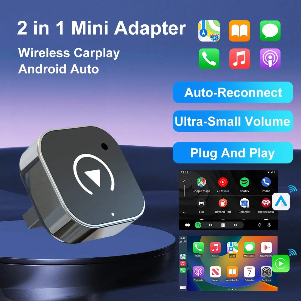 Wireless CarPlay Adapter - 2-in-1 for Apple & Android Auto