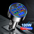100W 6-Port Fast Car Charger with USB-C PD & QC3.0