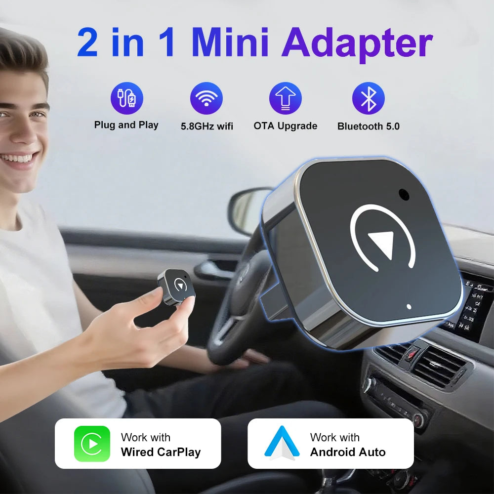 Wireless CarPlay Adapter - 2-in-1 for Apple & Android Auto