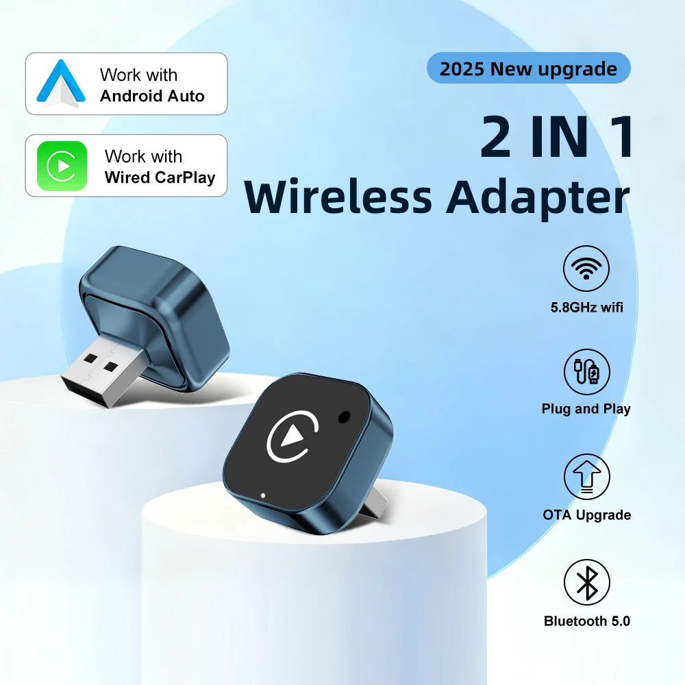 Wireless CarPlay Adapter - 2-in-1 for Apple & Android Auto