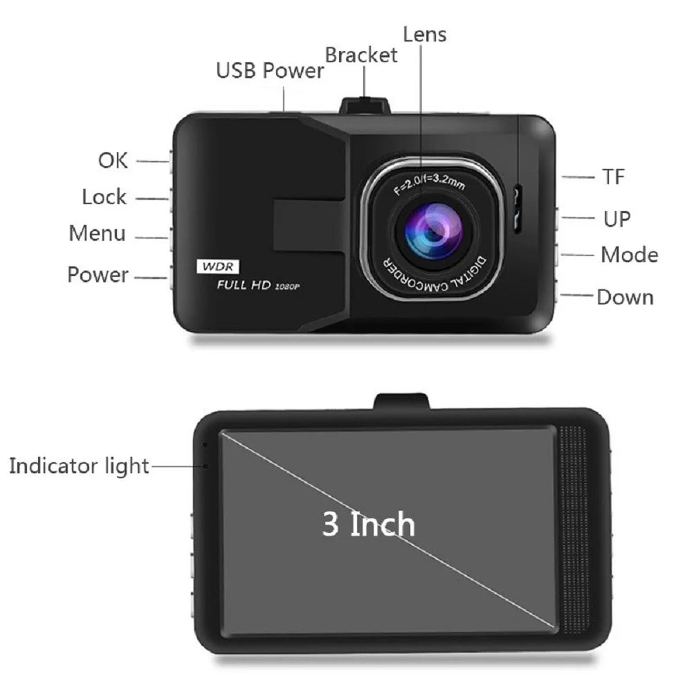 1080P Full HD Dashcam with Night Vision & 24h Parking Monitor